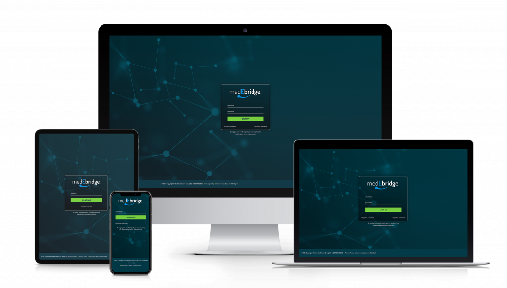 Multi-device_login 3 Different devices with medEbridge login screen